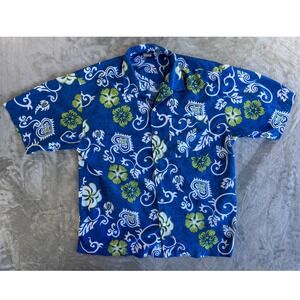 OP Ocean Pacific Hawaiian Shirt Mens XL Blue Floral Y2K Surf Beach Aloha Style